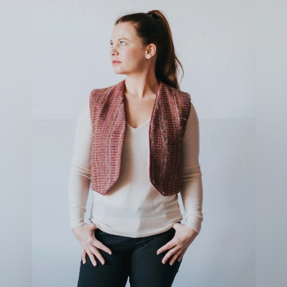 Vintage Off Ingrid’s Loom burgundy vest, size S/M